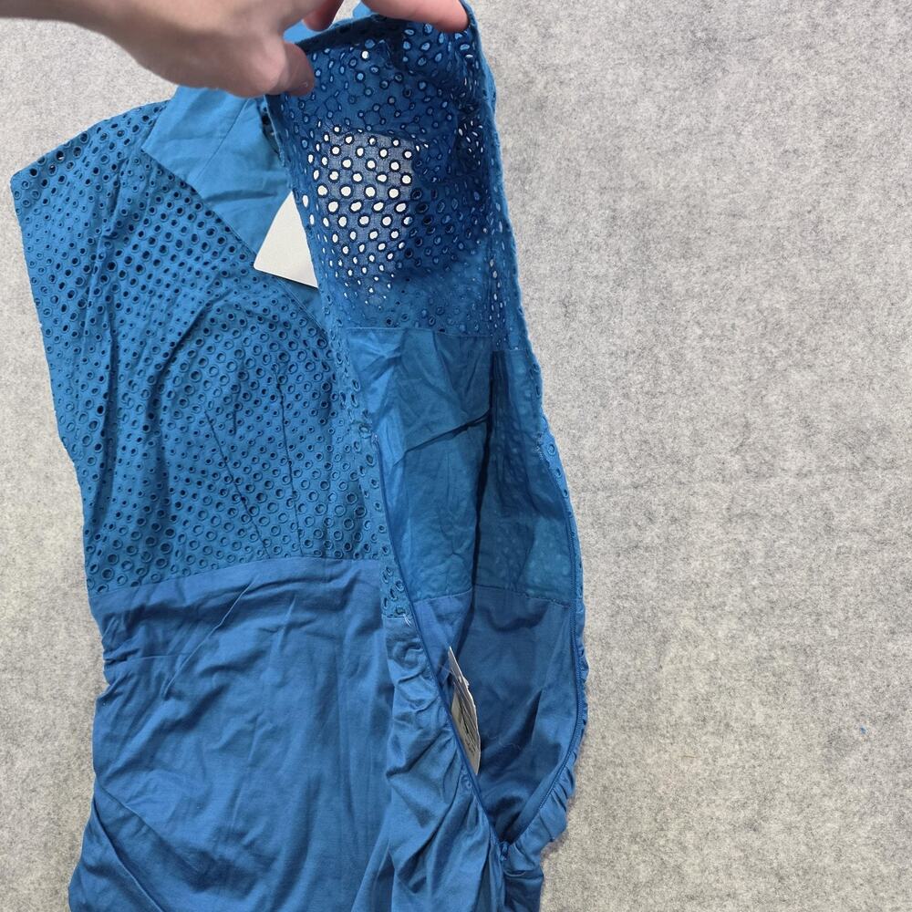 Akris Punto Blouse Womens 12 Blue Eyelet Collared Sleeveless Stretch Sheer NWT - Picture 12 of 16